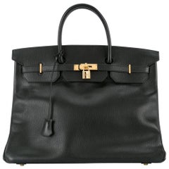 Hermes Birkin 35 Black Leather Gold Carryall Satchel Travel Travel Tote Bag