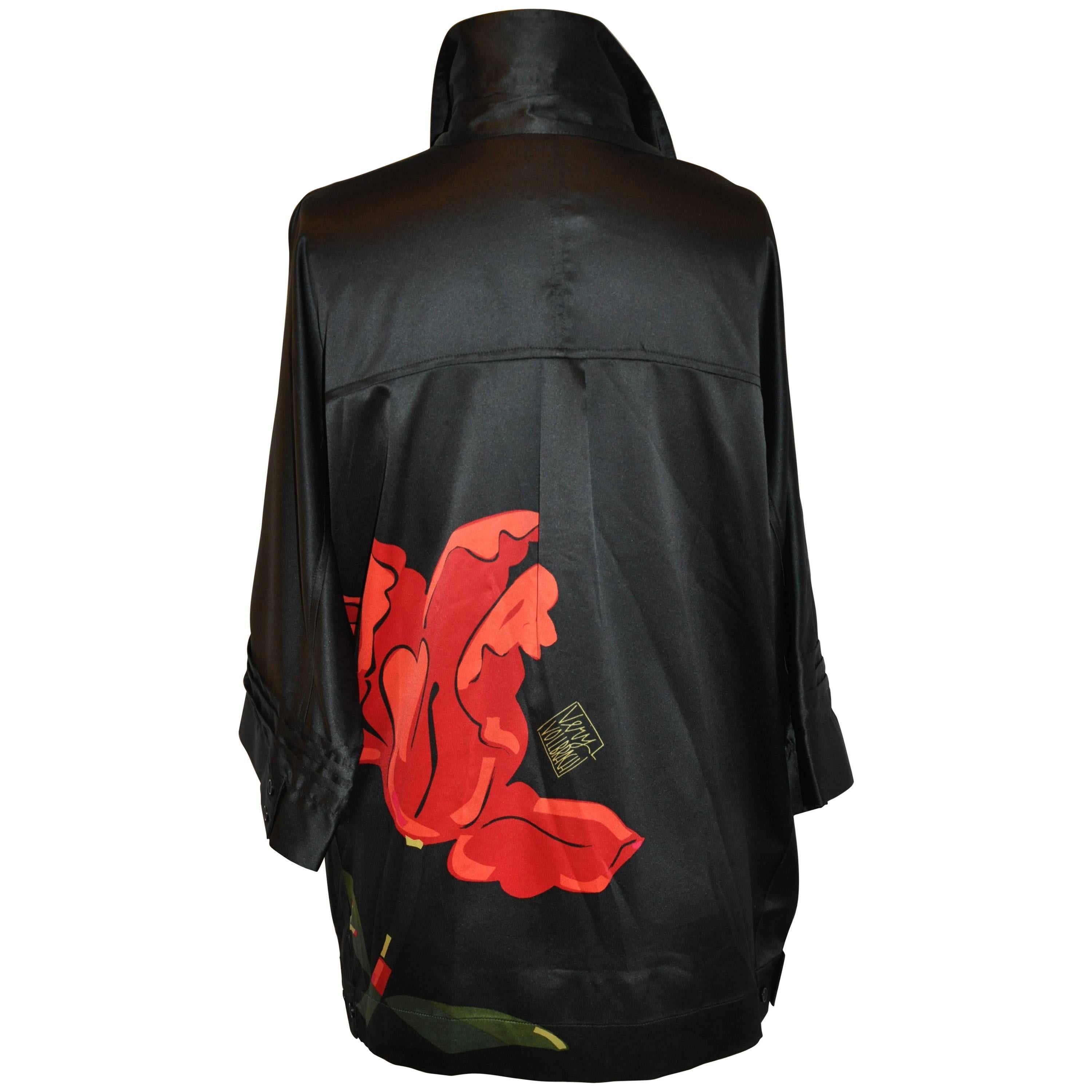 Michael Vollbrach Oversized Black Silk "Orchid" Top For Sale