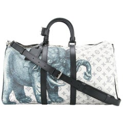 Louis Vuitton NEW Monogram Blue Silver Top Handle Men's Travel Duffle Bag  at 1stDibs