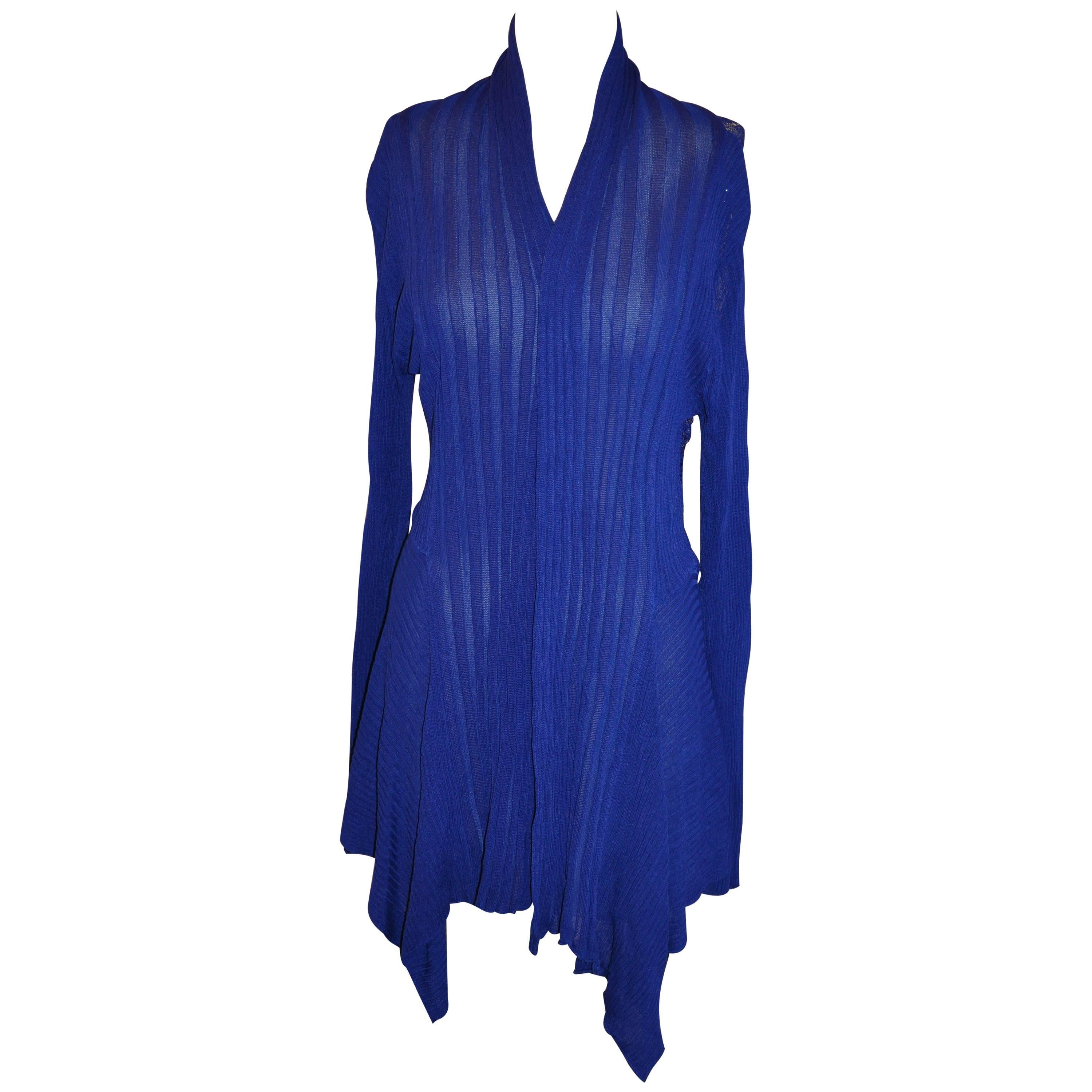 Bold Blue Lapis Asymmetric & Lace Open Cardigan