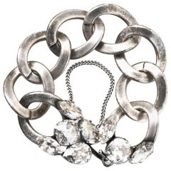 Vintage Isabel Marant Oxidized Silver & Crystal Chain Link Bracelet