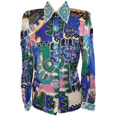 Retro Yves Saint Laurent Bold Multi-Abstract & Detailed Micro Beaded Blouse