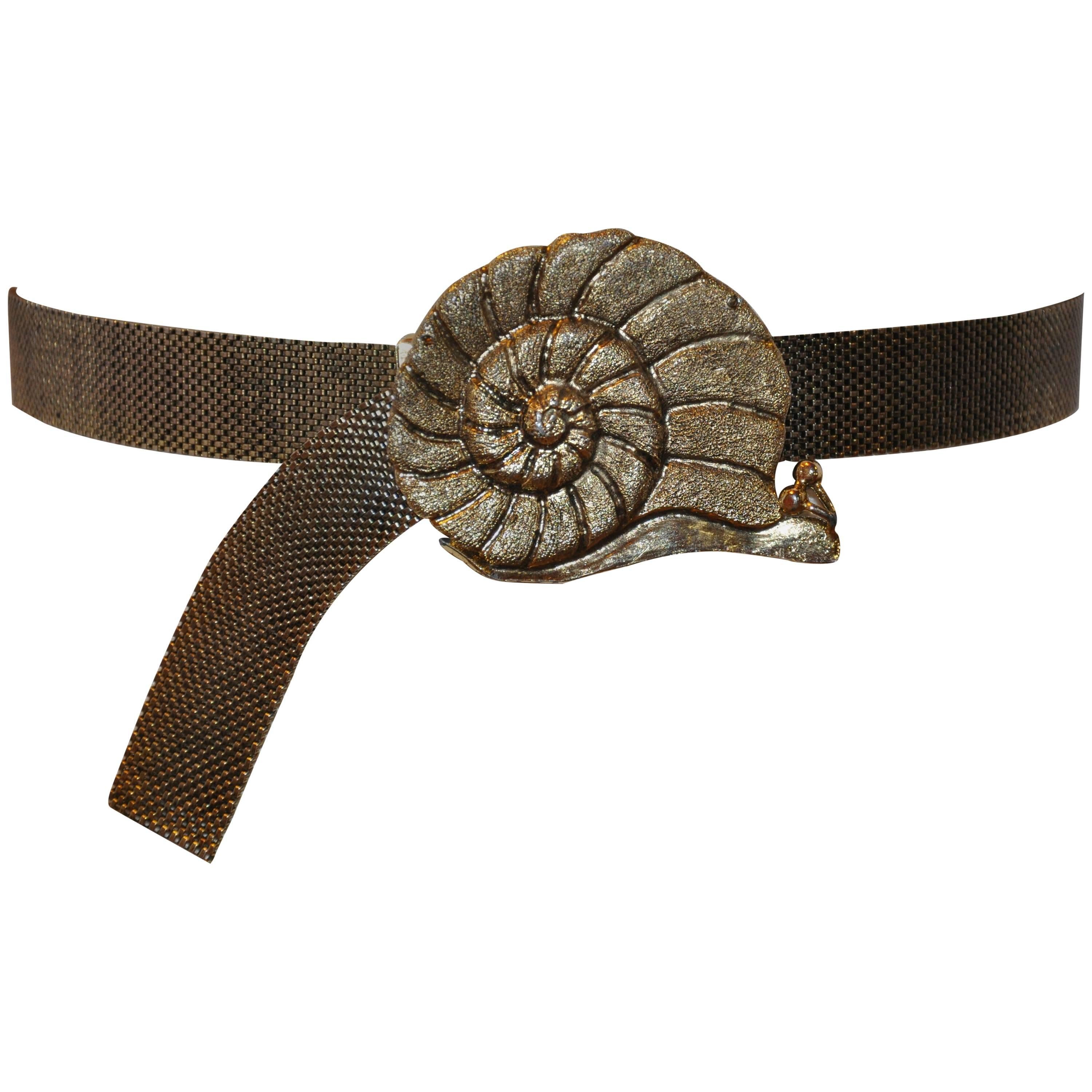 Mr. We Adjustable Whimsical Gilded Gold Hardware "Snail" Belt For Sale