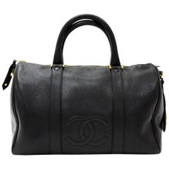 Vintage Chanel Boston Speedy Black Caviar Leather Hand Bag