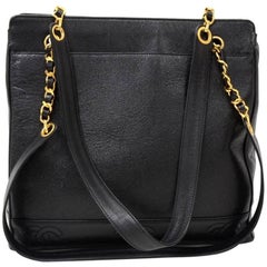 Vintage Chanel 12" Black Caviar Leather Large Shoulder Tote Bag