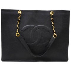 Chanel Jumbo XL Black Caviar Leather Shoulder Shopping Tote Bag