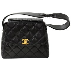 Chanel 8" FLap Black Quilted Leather Mini Hand Bag