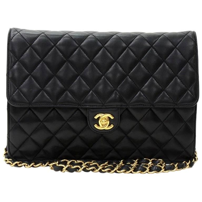 Chanel 10" Classic Black Quilted Leather Shoulder Flap Bag Ex