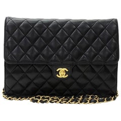 Chanel 10" Classic Black Quilted Leather Shoulder Flap Bag Ex