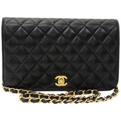 Chanel 9" Classic Black Quilted Leather Shoulder Flap Bag Ex