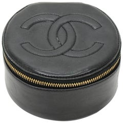 Vintage Chanel Black Leather Jewelry Case Pouch