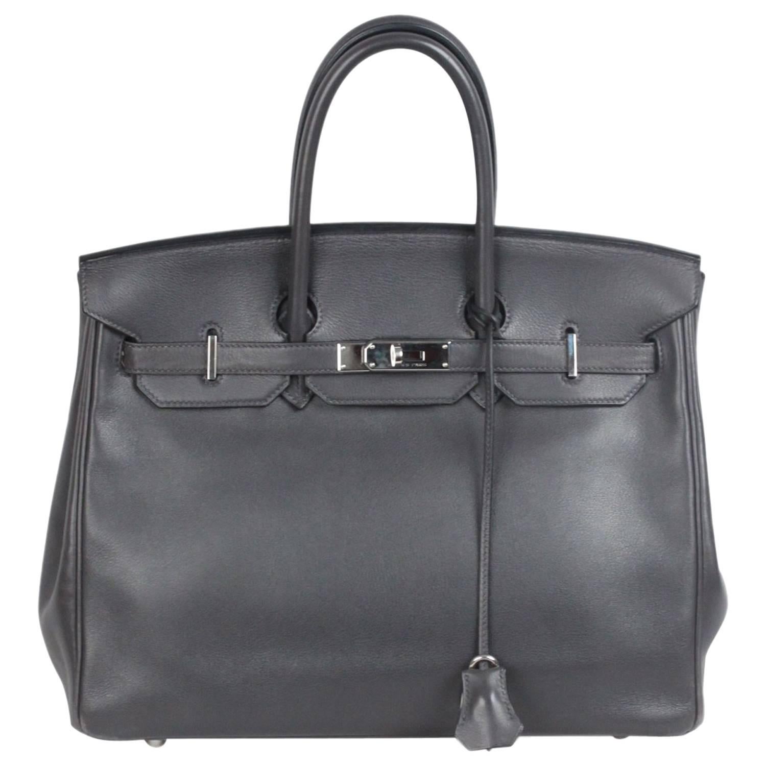 HERMES Gray Ardoise VEAU SWIFT Leather BIRKIN 35 Bag