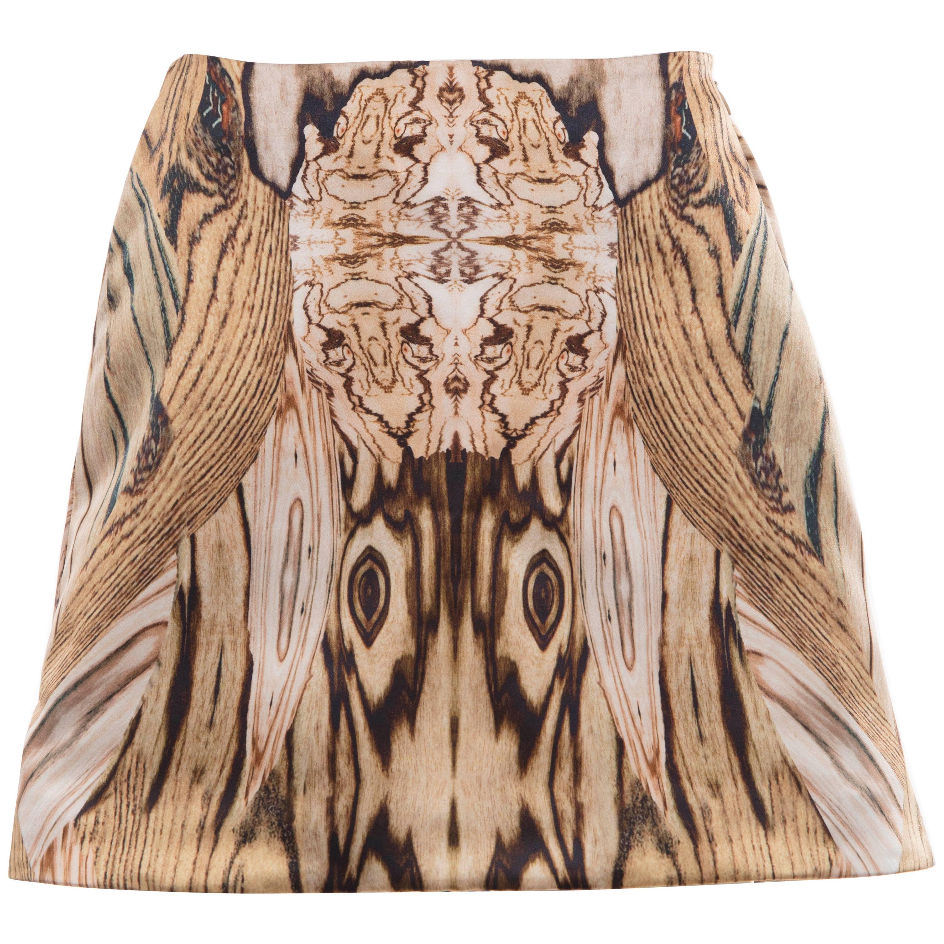 Alexander McQueen Silk Wood Grain Digital Print Mini Skirt, Spring 2009