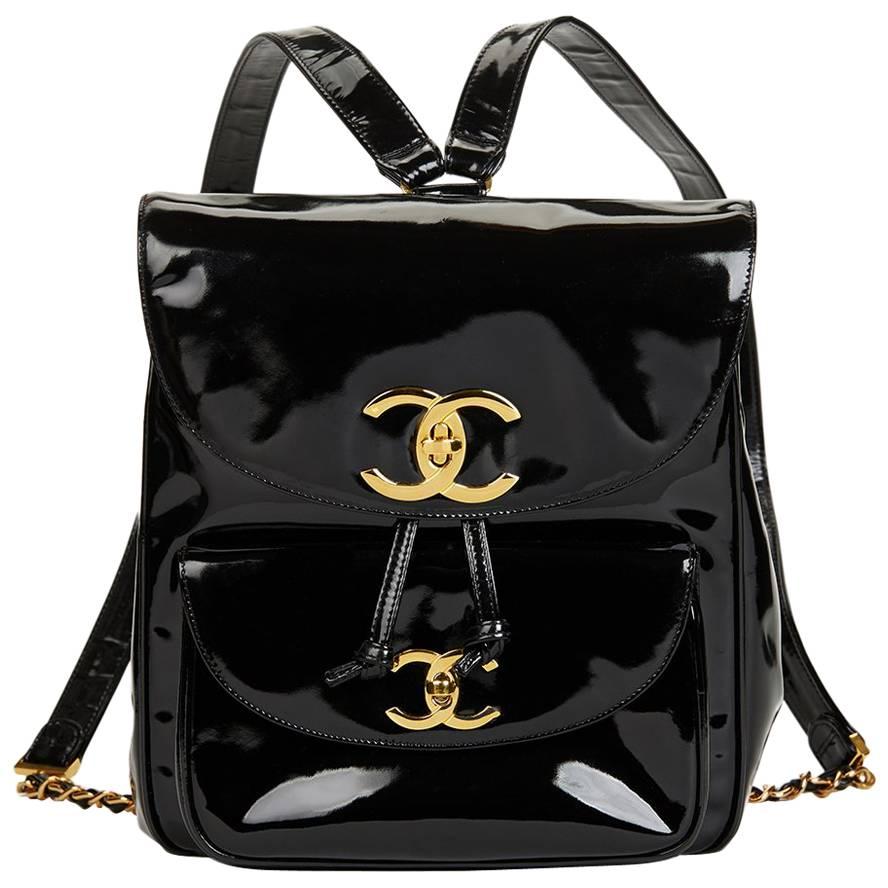 1995 Chanel Black Patent Leather Vintage Timeless Backpack