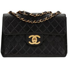 1997 Chanel Black Quilted Lambskin Vintage Jumbo XL Flap Bag