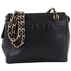 Chanel Vintage Logo Chain Tote Caviar Small
