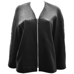 Isabel Marant Black Textured Leather Jacket with V-Neck and Chunky Zip