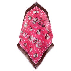 Emilio Pucci Rare Floral and Crest Print Pink Brown Light Wool Scarf, 1970s 