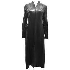 Thierry Mugler Black Leather Long Coat 1990’s 