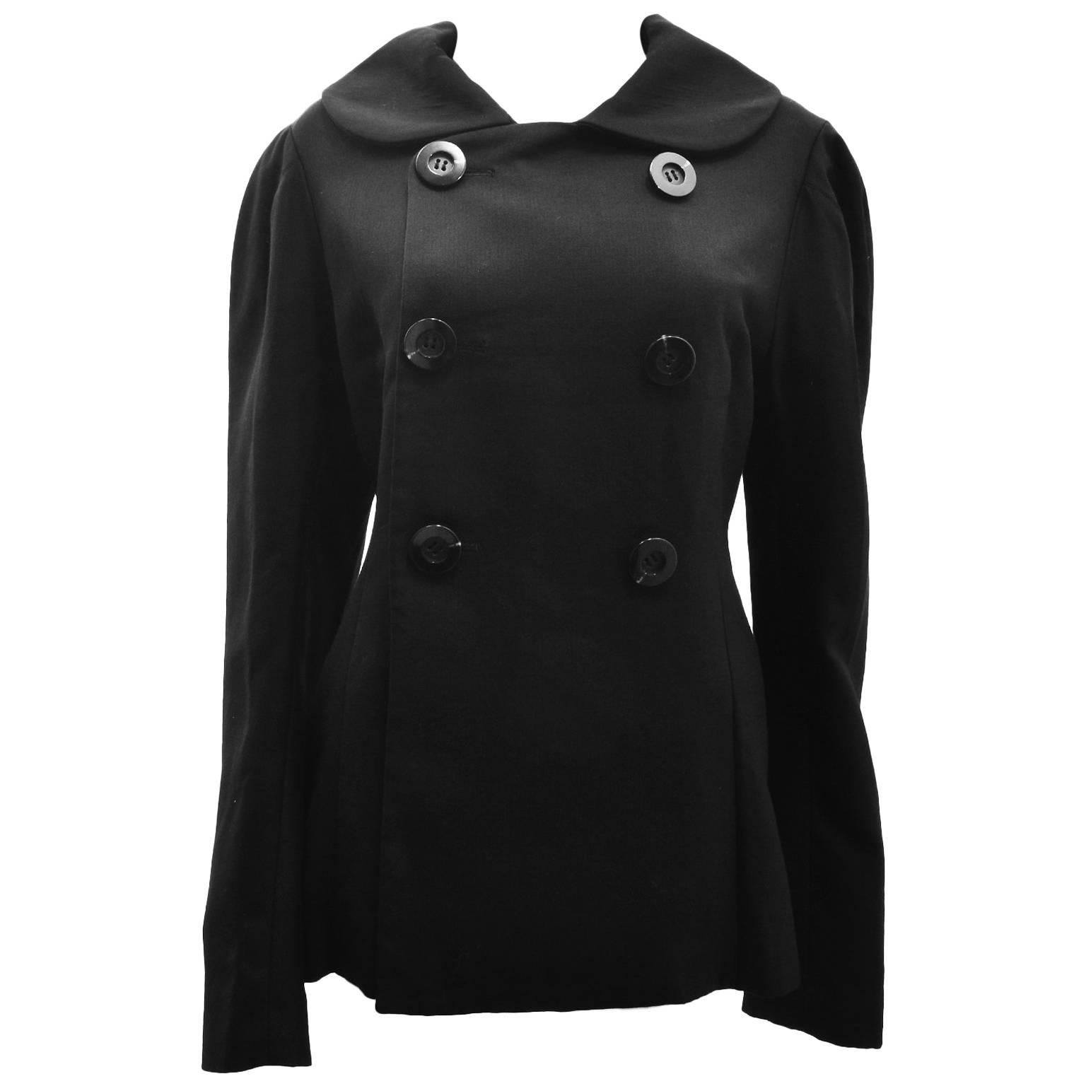 Yohji Yamamoto Black Double Breasted Jacket with Round Collar Oversized Sleeves For Sale
