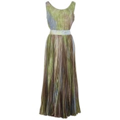 Umberto Ginocchietti Rainbow-Coloured Pleated Silk Top And Skirt Set, 1990s
