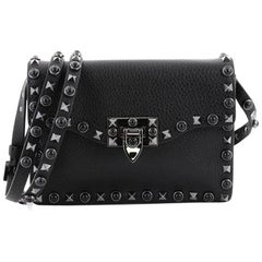 Valentino Rolling Rockstud Flip Lock Flap Bag Leather with Cabochons Small