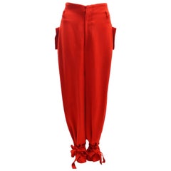 Y's by Yohji Yamamoto Red Drop Crotch Trousers with Tie Details