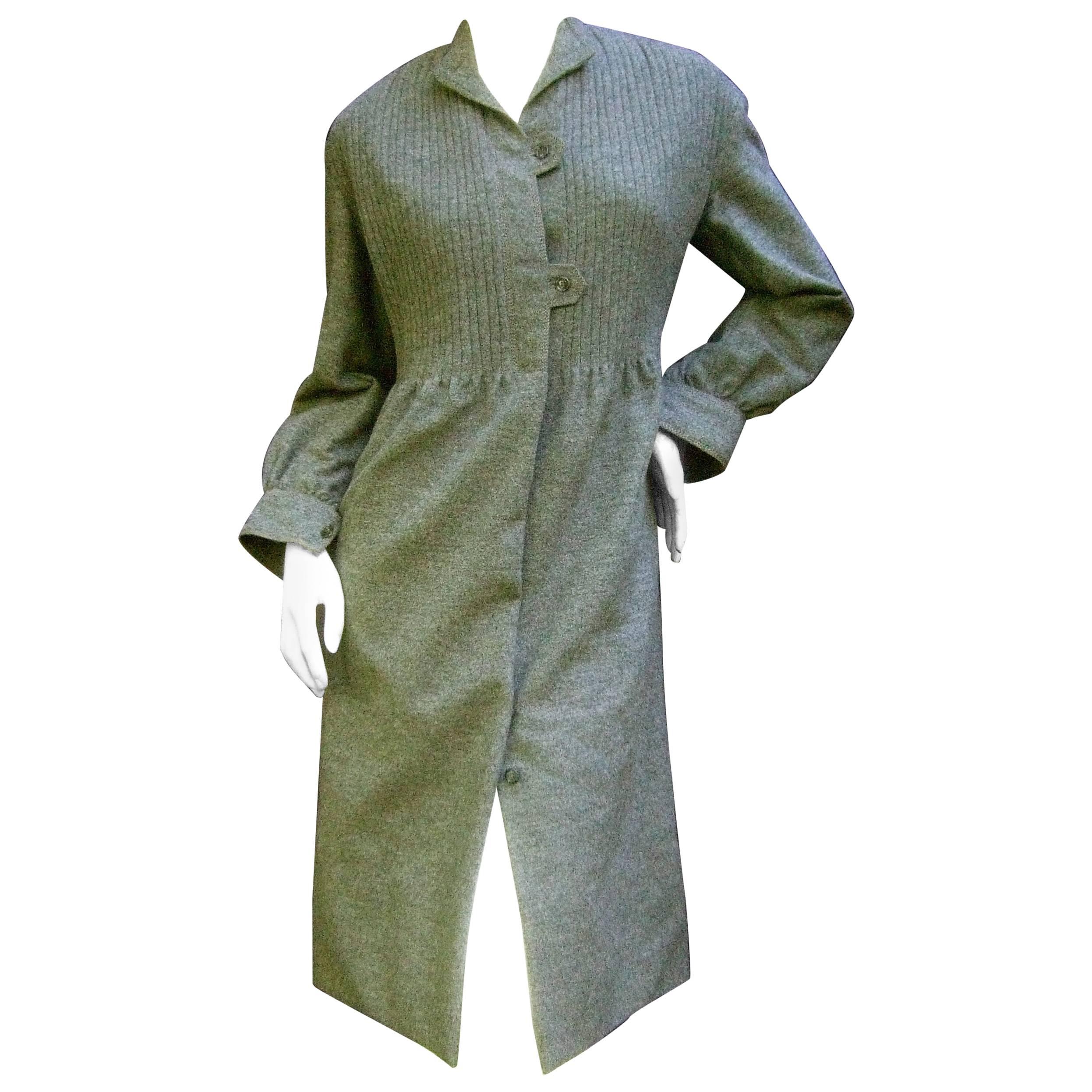 Galanos Luxurious Gray Flannel Coat Dress c 1970 For Sale