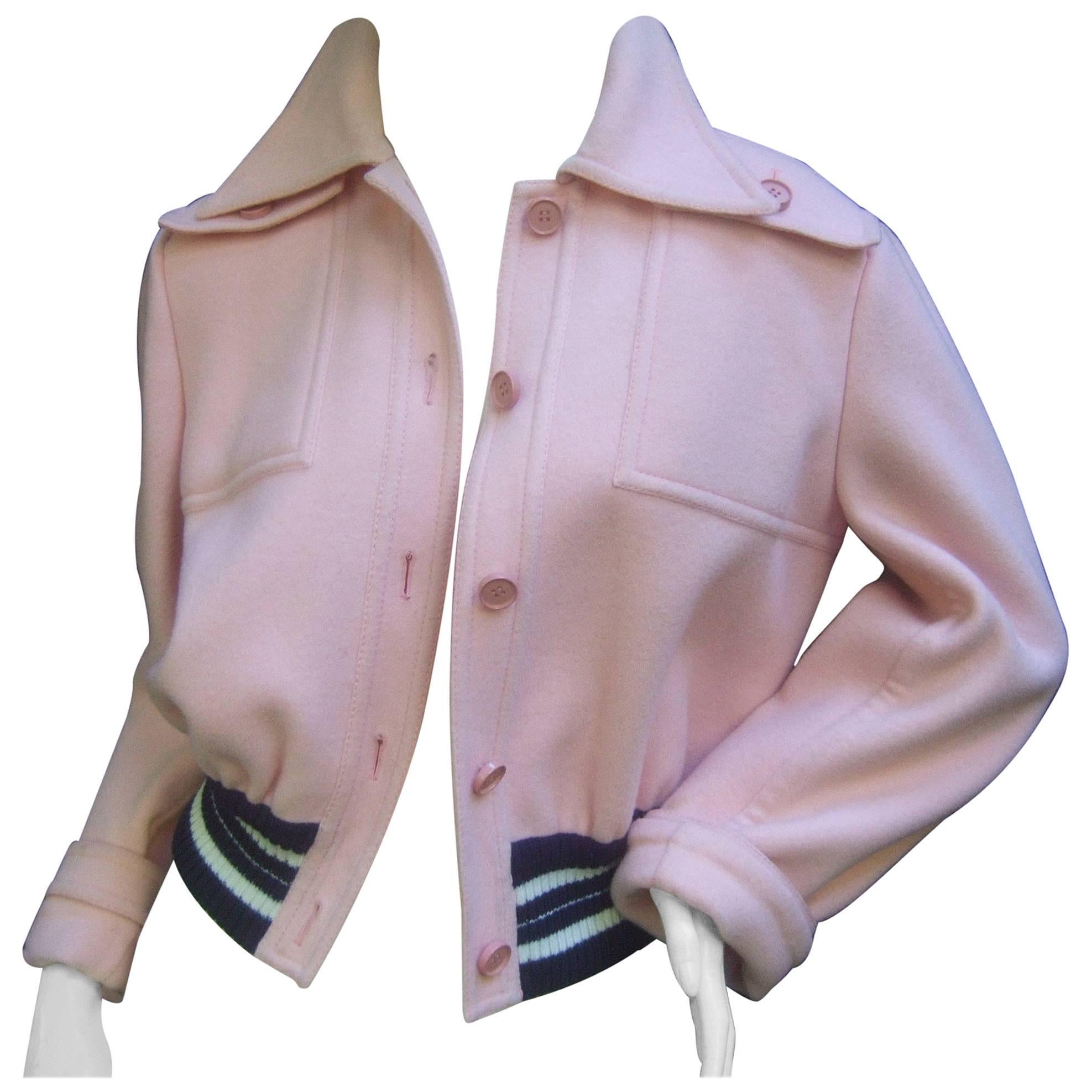 Valentino Boutique Blush Pink Wool Eisenhower Style Jacket c 1970