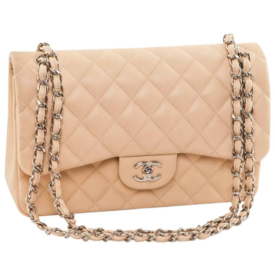 CHANEL Jumbo Double Flap Bag in Beige Quilted Lambskin Leather