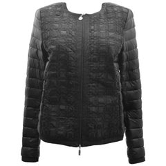 Moncler Black Down Quilted Jacket with Woven Front Panel Details