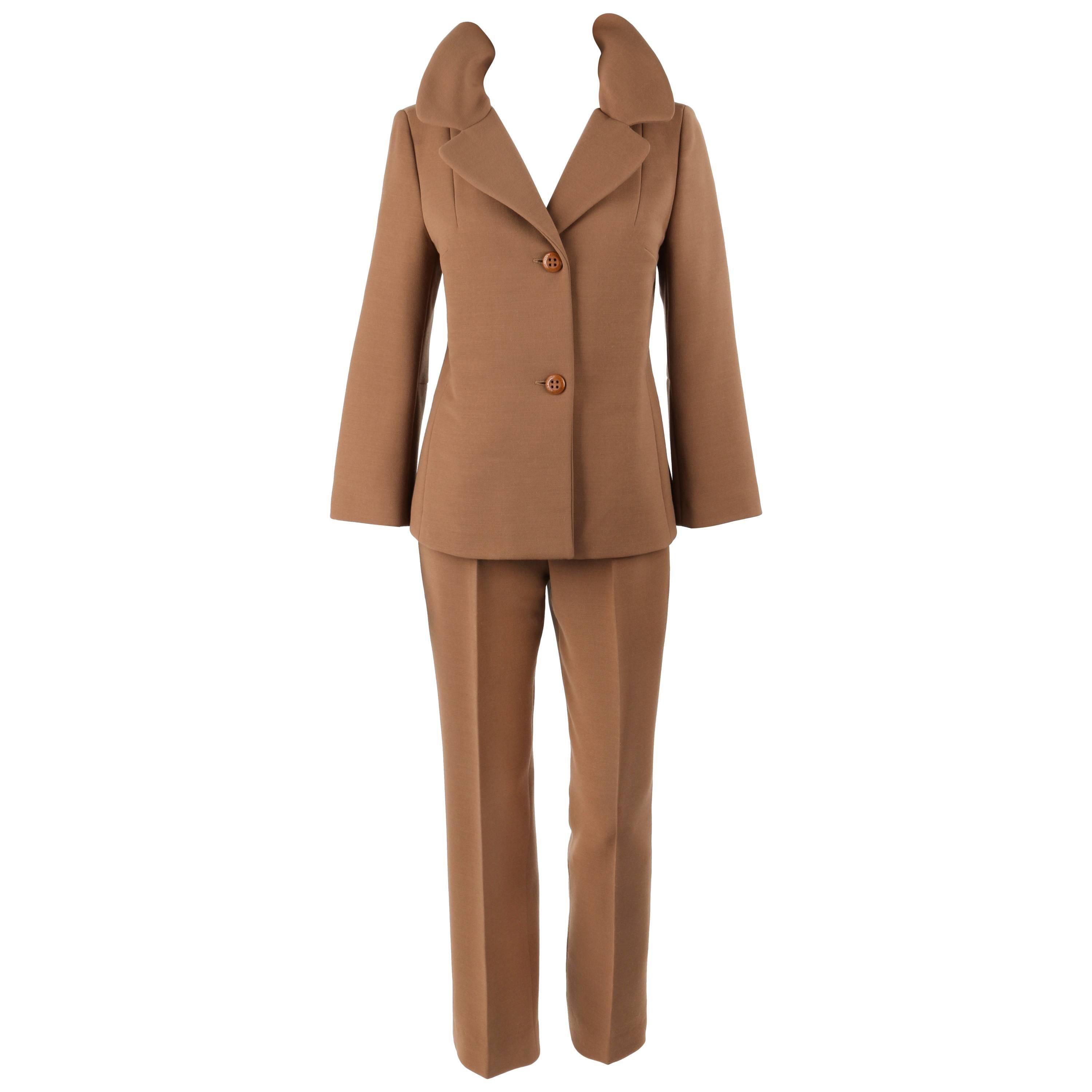 DOLCE & GABBANA c.1990's 2 Pc Tan Wool Two Button Jacket Cropped Pant Suit Set