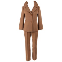 Vintage DOLCE & GABBANA c.1990's 2 Pc Tan Wool Two Button Jacket Cropped Pant Suit Set