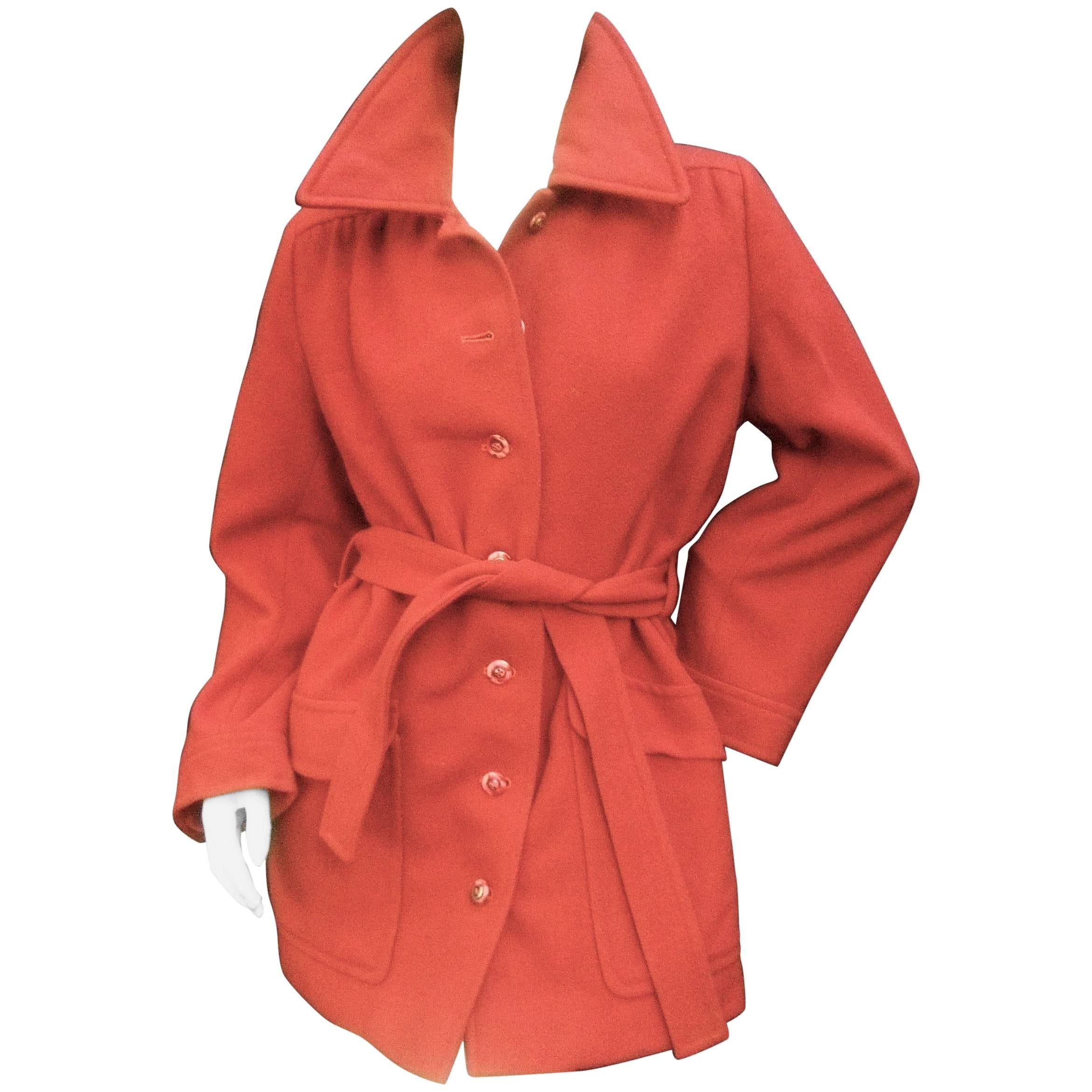 red wool belted coat