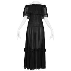 Rare Yves Saint Laurent Black Chiffon Peasant Evening Frock 1970s