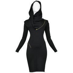 Iconic Azzedine Alaia Black Knit Zipper Dress 1986 - Museum Piece