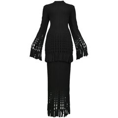 Vintage Azzedine Alaia Black Laser Cut Boiled Wool Skirt Ensemble 1993