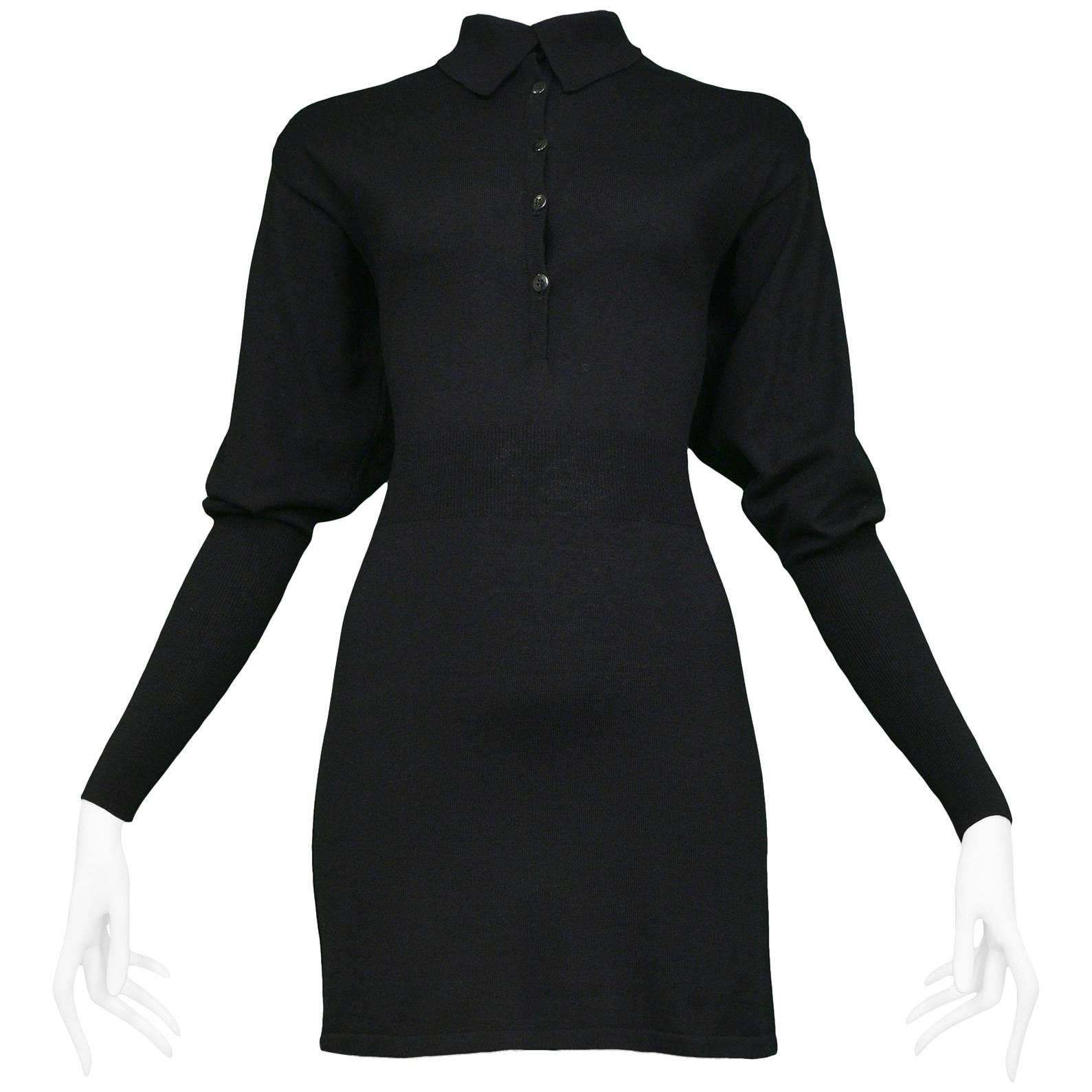 Vintage Azzedine Alaia Black Knit Blouson Sleeve Dress 