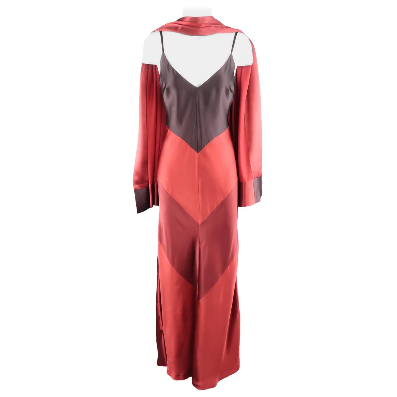 MAX MARA Size 6 Burgundy & Purple Color Block Satin Slip Maxi Dress