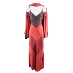 MAX MARA Size 6 Burgundy & Purple Color Block Satin Slip Maxi Dress