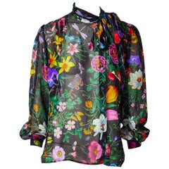 Vintage Gucci Floral Pattern Chiffon Bouse C. Late 70's