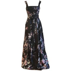 Christian Lacroix Black Silk Floral Print Maxi Dress Gown
