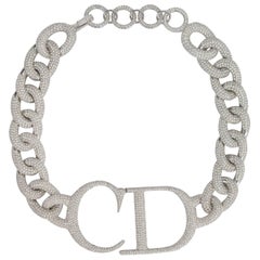 Dior By John Galliano Rhinestone Pave CD Logo Chunky Chain Necklace