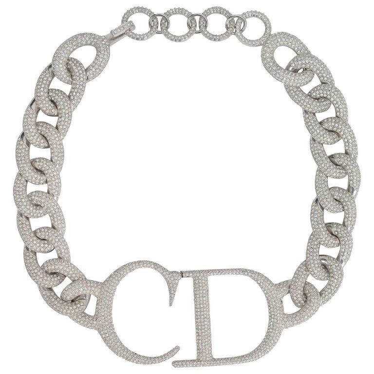 Dior By John Galliano Rhinestone Pave CD Logo Chunky Chain Necklace at ...