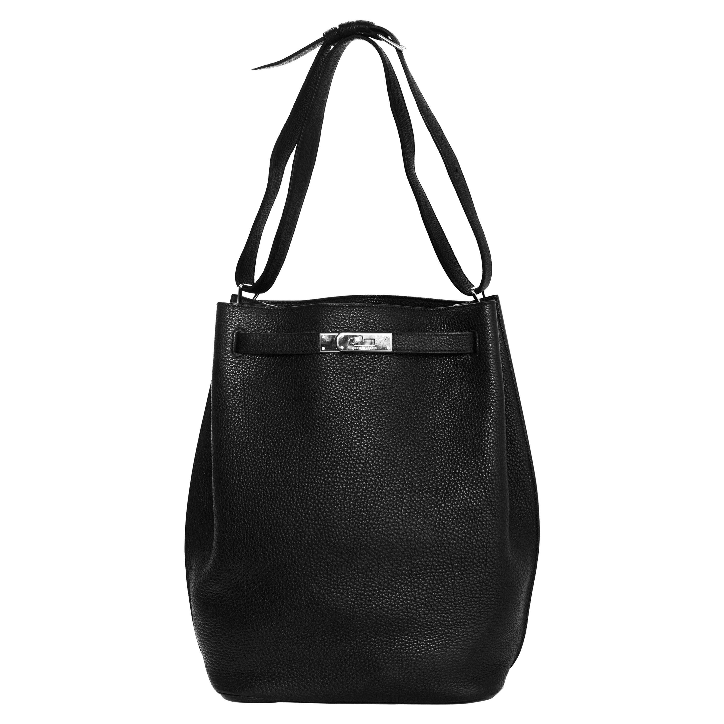 Hermes Black Clemence Leather So Kelly 26 Bag rt. $7, 400