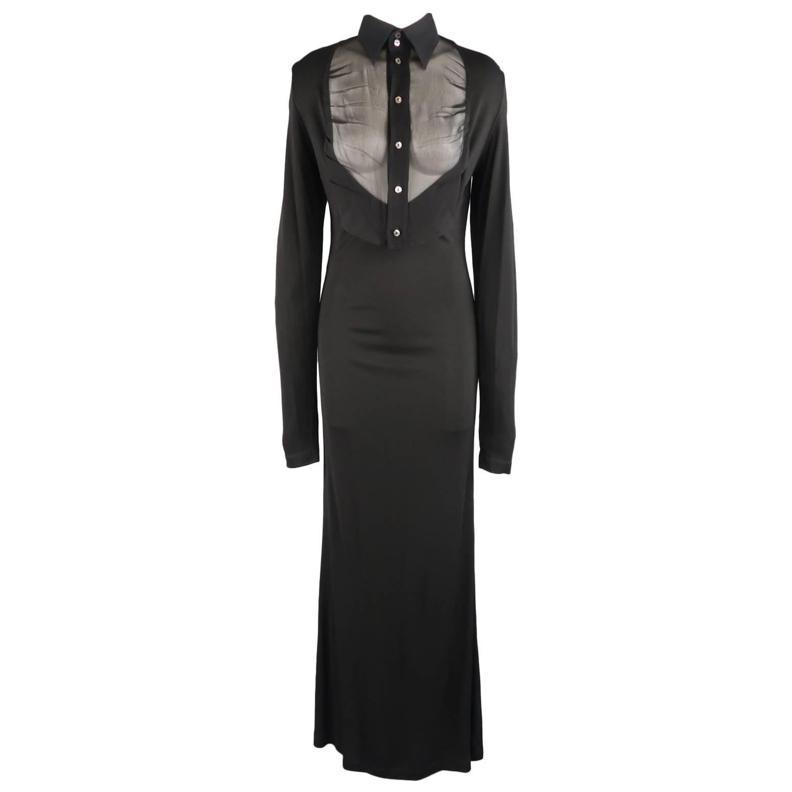 JEAN PAUL GAULTIER Size 10 Black Sheer Blouse Chest Maxi Dress