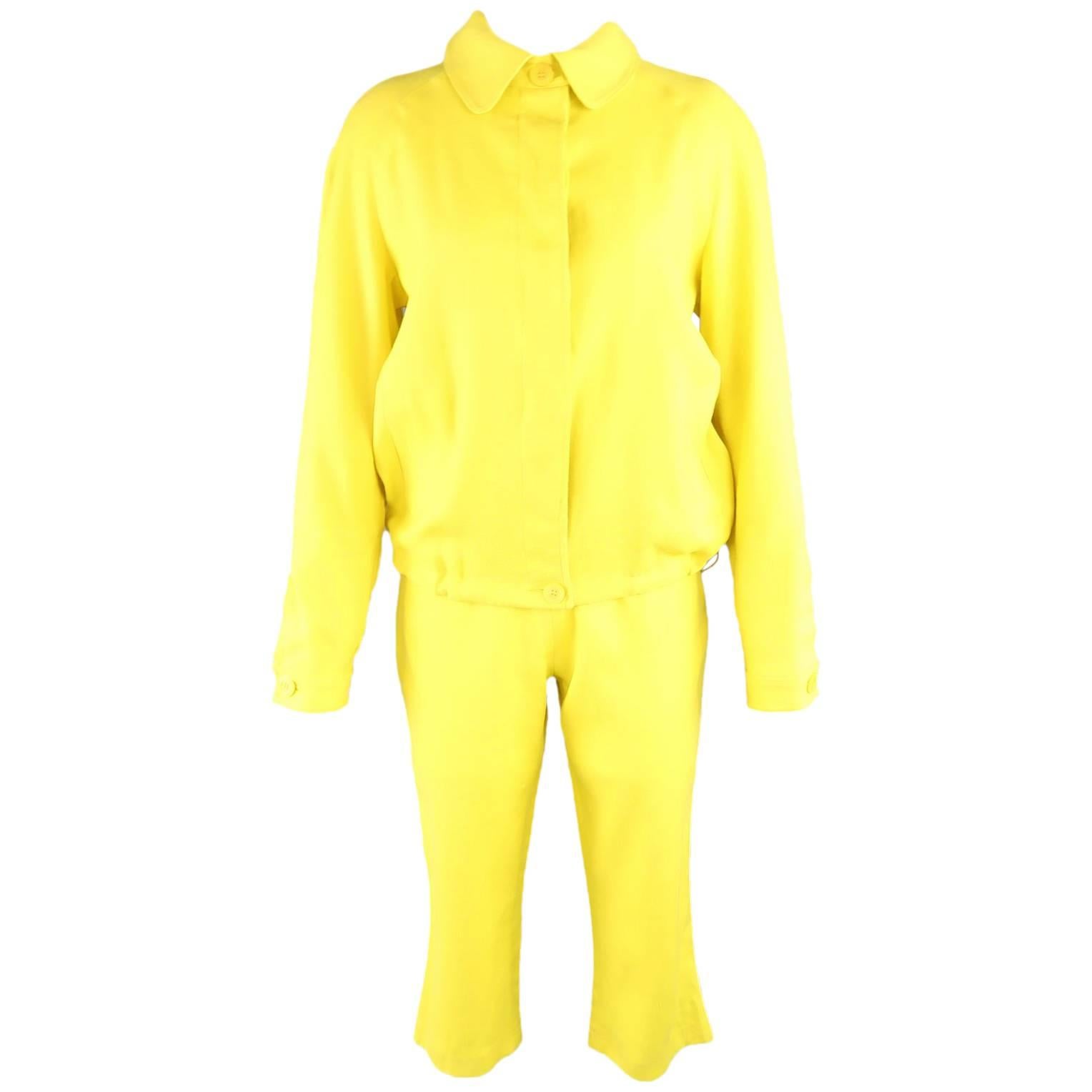 GIANFRANCO FERRE JEANS Size 8 Yellow Linen Blend Capri Pant Suit