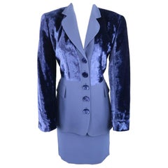 GIANFRANCO FERRE Size 8 Blue Velvet Panel Skirt Suit