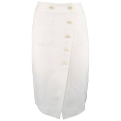 CHANEL Skirt - Size 2 White Cream Textured Cotton Button A-line Skirt