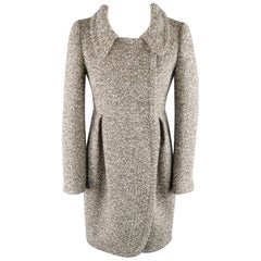 MIU MIU Size 2 Heather Grey Virgin Wool Tweed Pleated Coat